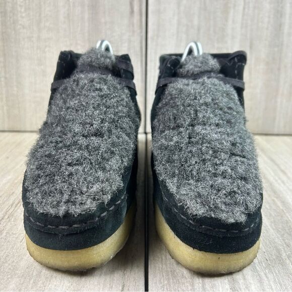 Clarks Wallabee Originals Black Faux Fur Suede Desert Chukka Boot Women’s Size 7 - Picture 5 of 10